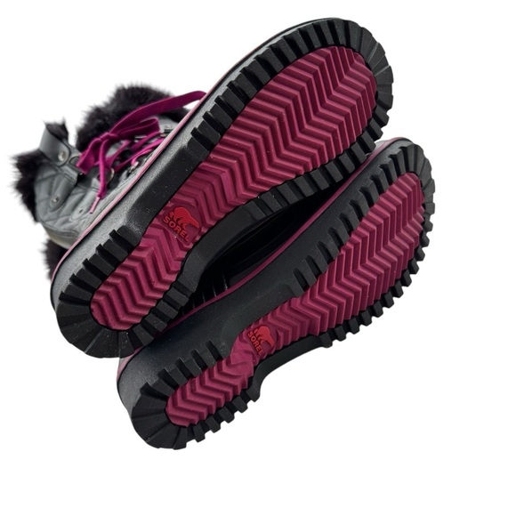 Sorel Tivoli Twist Waterproof Winter Boots with Fur Trim Black Purple Size 7 - Picture 9 of 12
